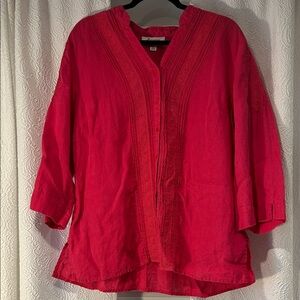 JM Collection 100% Linen Pink Shirt